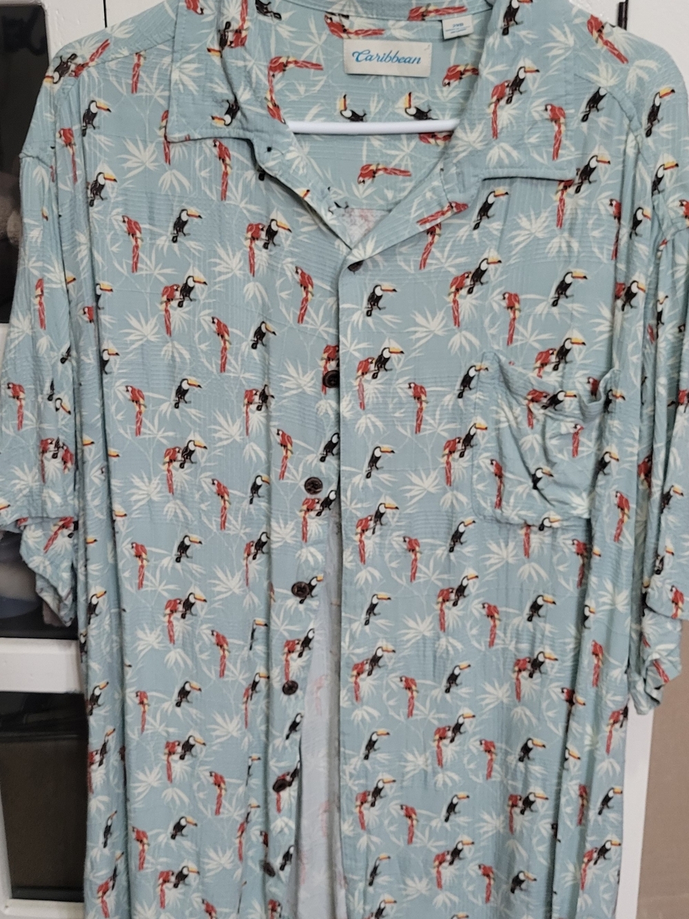 Caribbean Light Blue Toucan & Parrot Print Camp Shirt